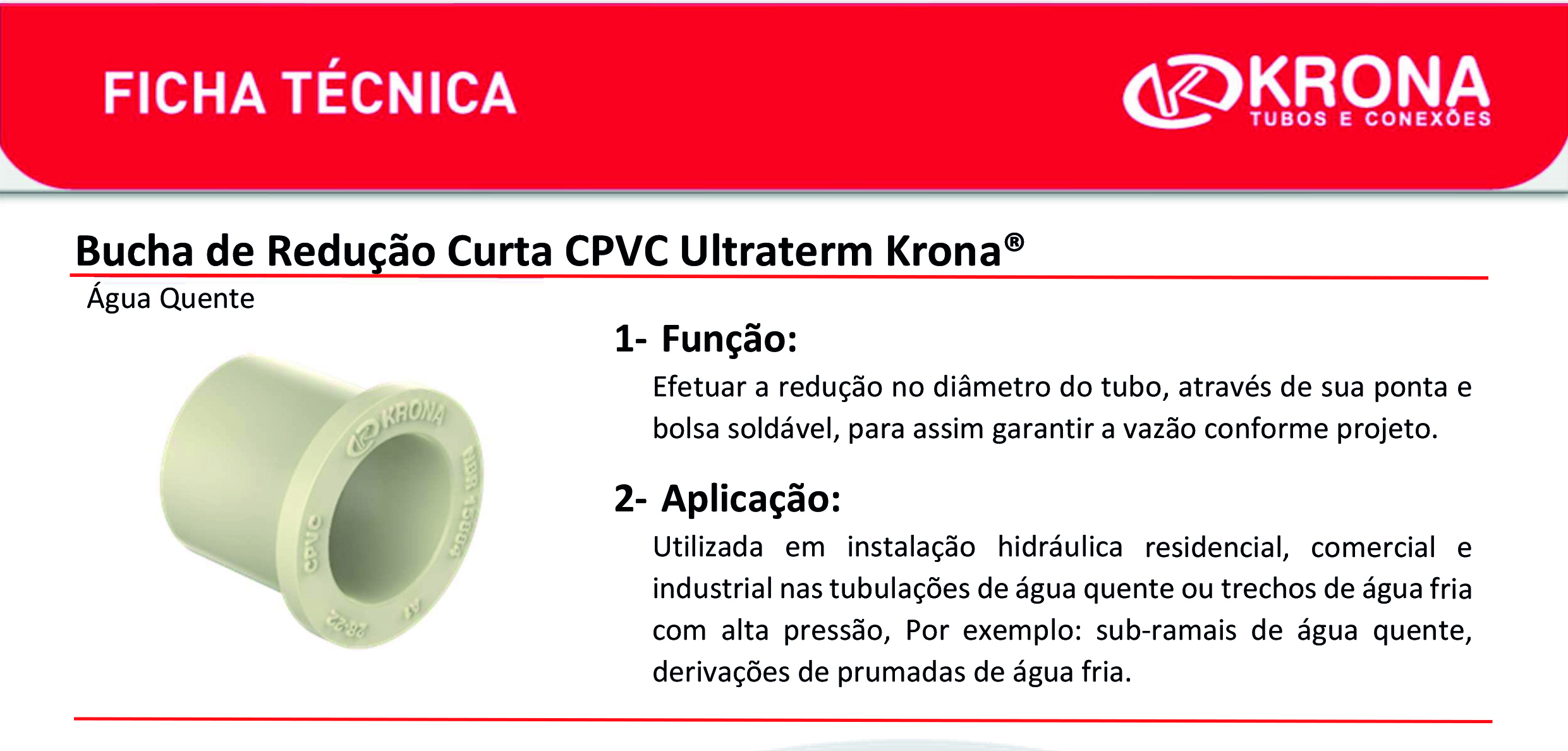 Ficha Técnica – Bucha de redução curta CPVC Ultraterm Krona®