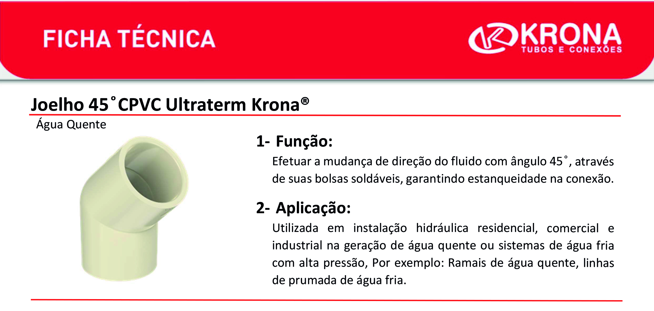 Ficha Técnica – Joelho 45° CPVC Ultraterm Krona®