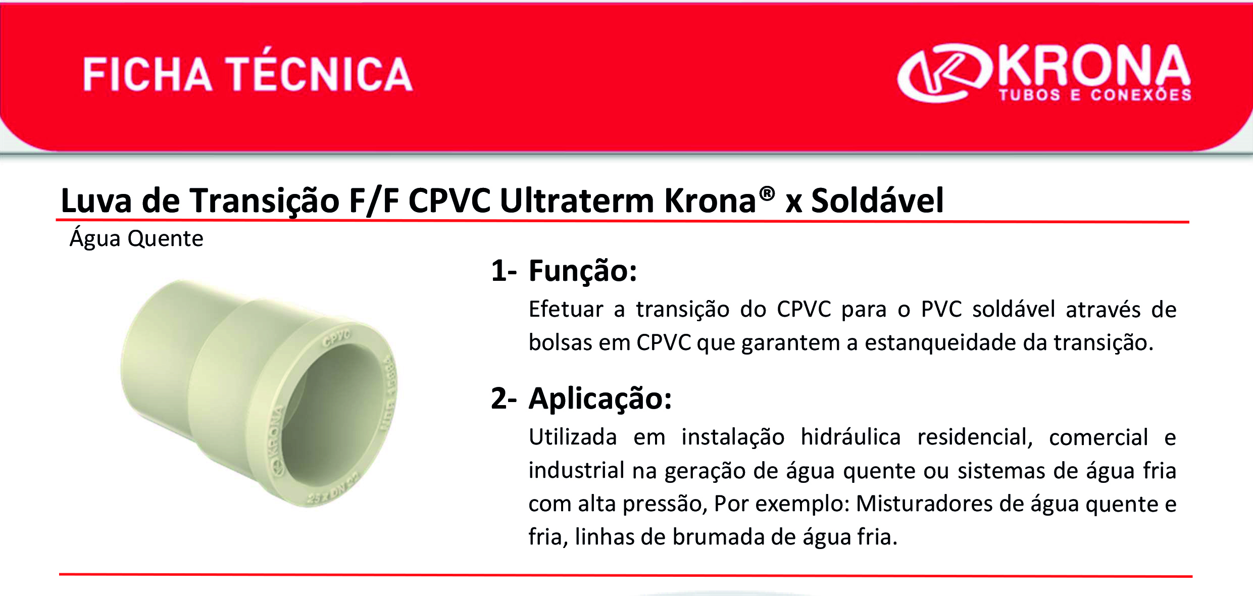 Ficha Técnica – Luva de transição FF CPVC Ultraterm Krona®