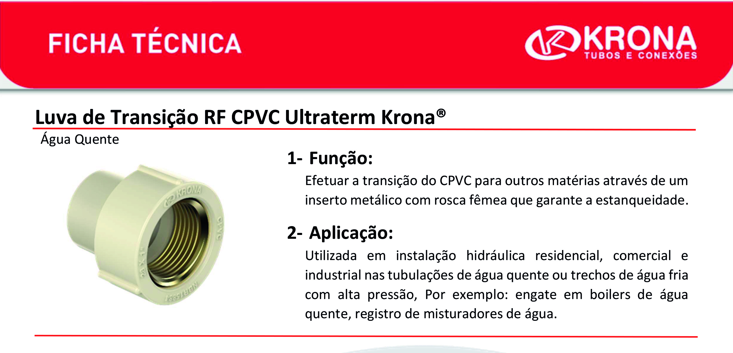 Ficha Técnica – Luva de transição RF CPVC Ultraterm Krona®