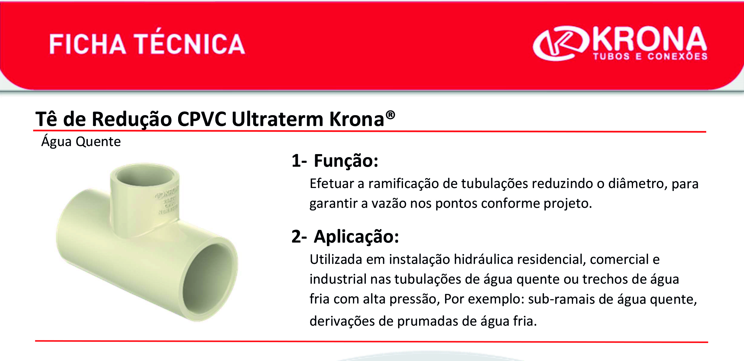 Ficha Técnica – Tê de Redução CPVC Ultraterm Krona®