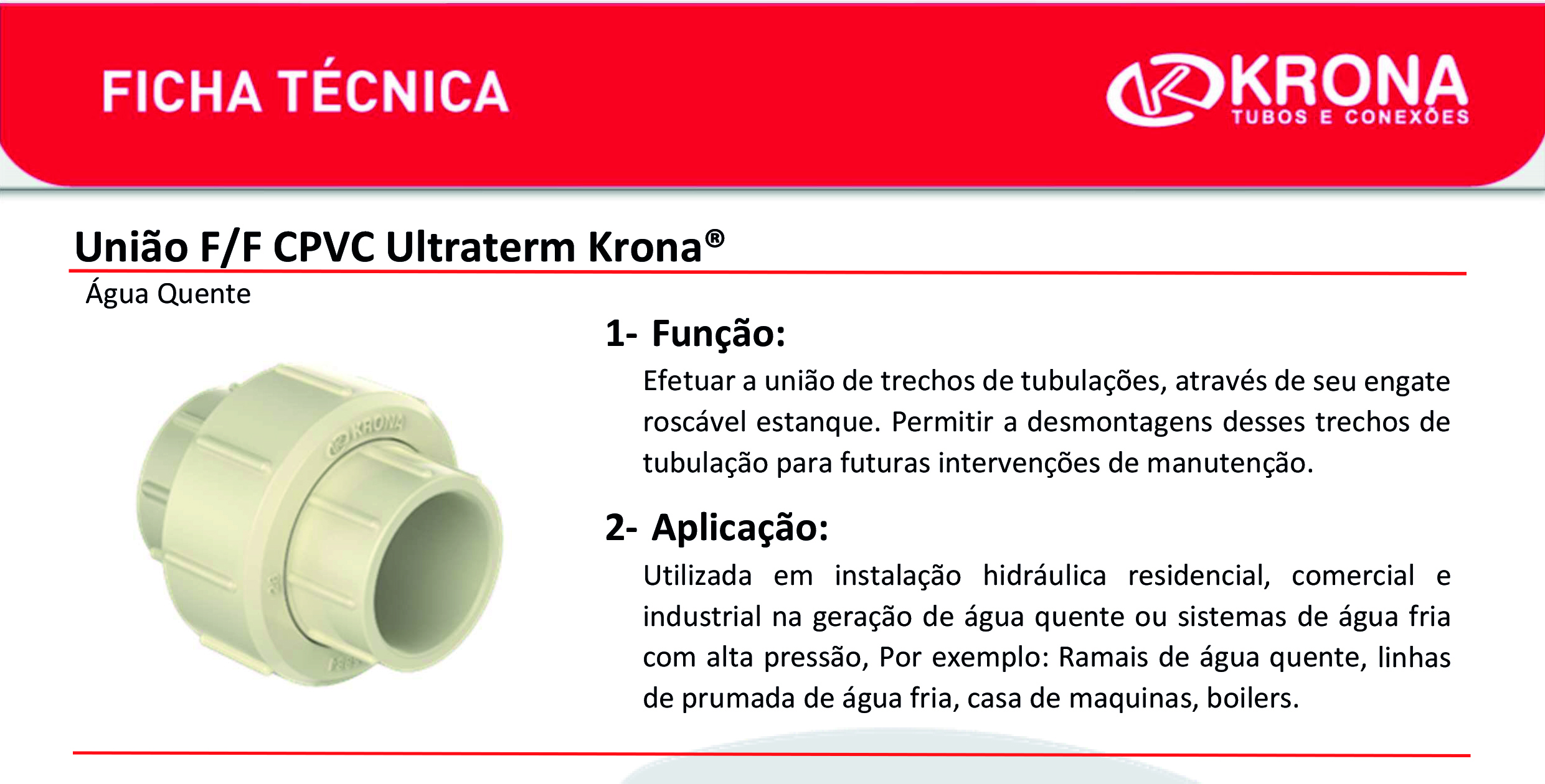 Ficha Técnica – União F F CPVC Ultraterm Krona®