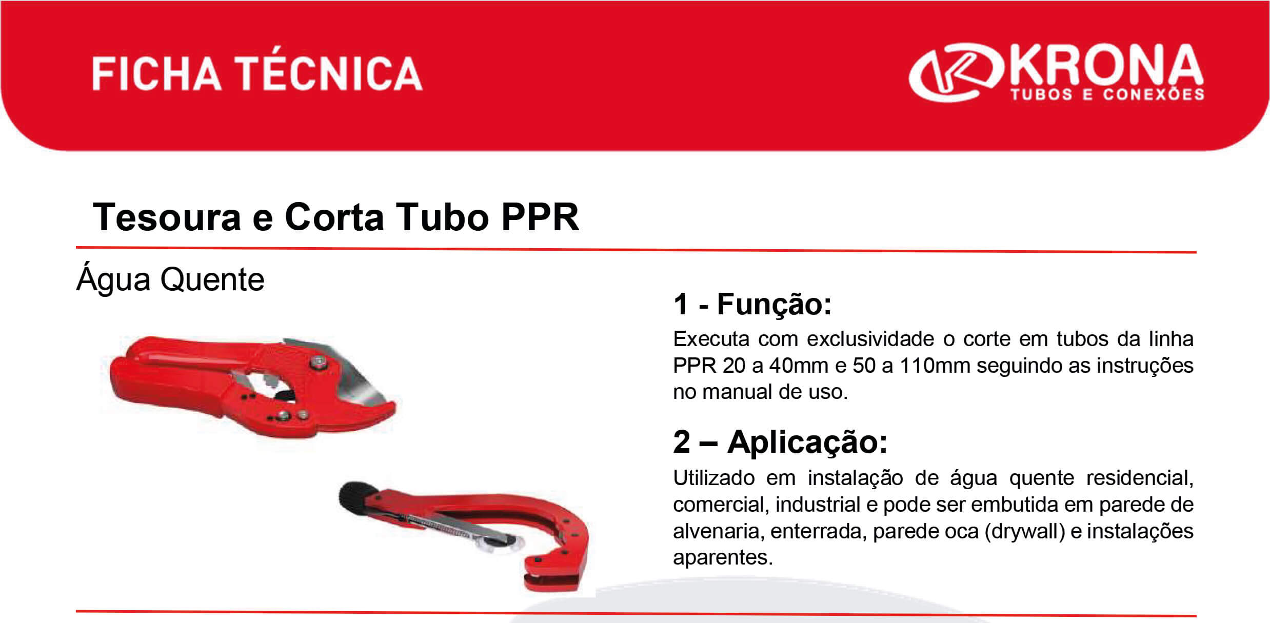Ficha Técnica – Tesoura e Corta Tubo PPR