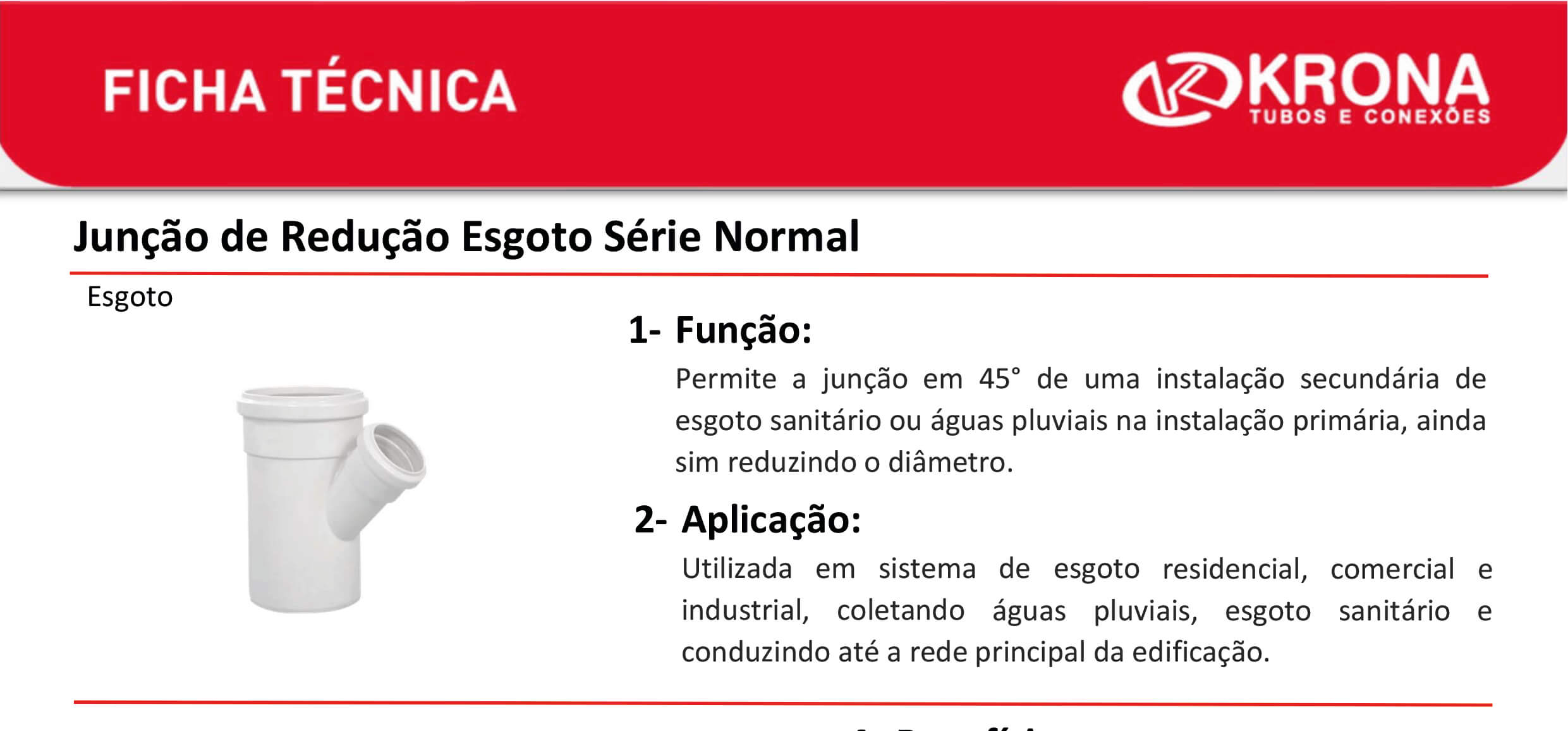 Ficha Técnica – Junção de Redução Esgoto Série Normal