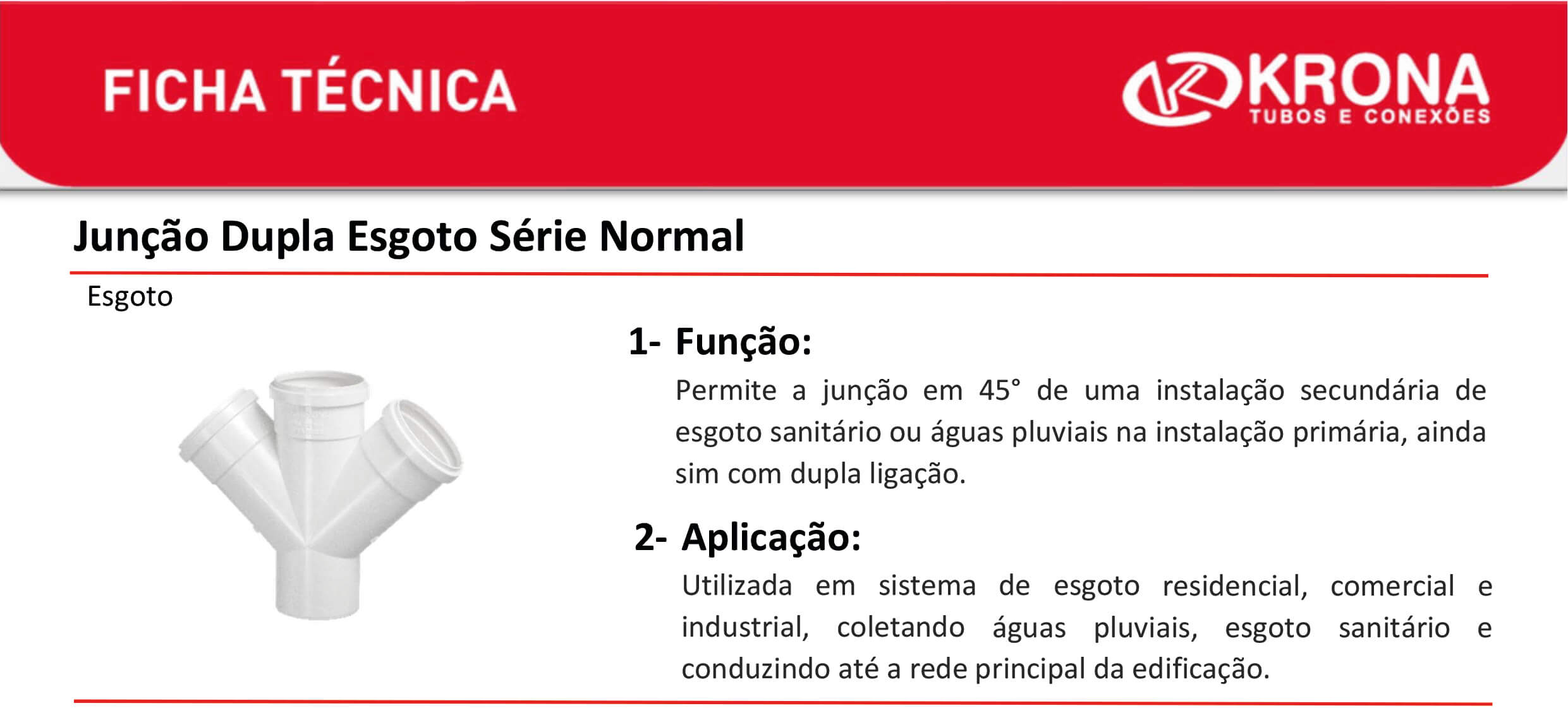 Ficha Técnica – Junção Dupla Esgoto Série Normal