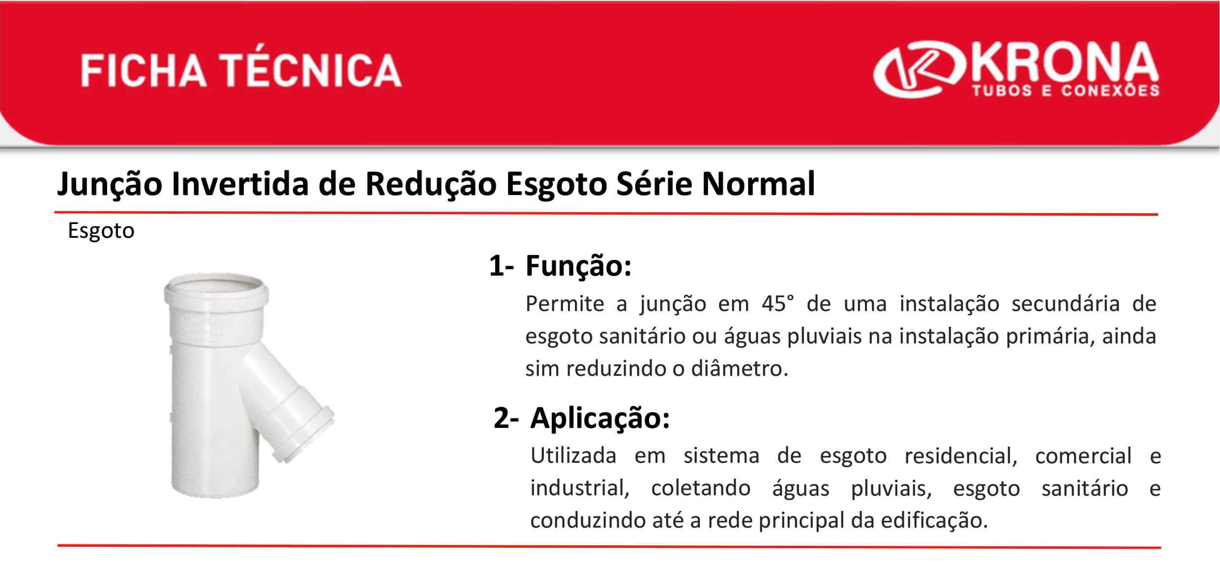 Ficha Técnica – Junção Invertida de Redução Esgoto Série Normal