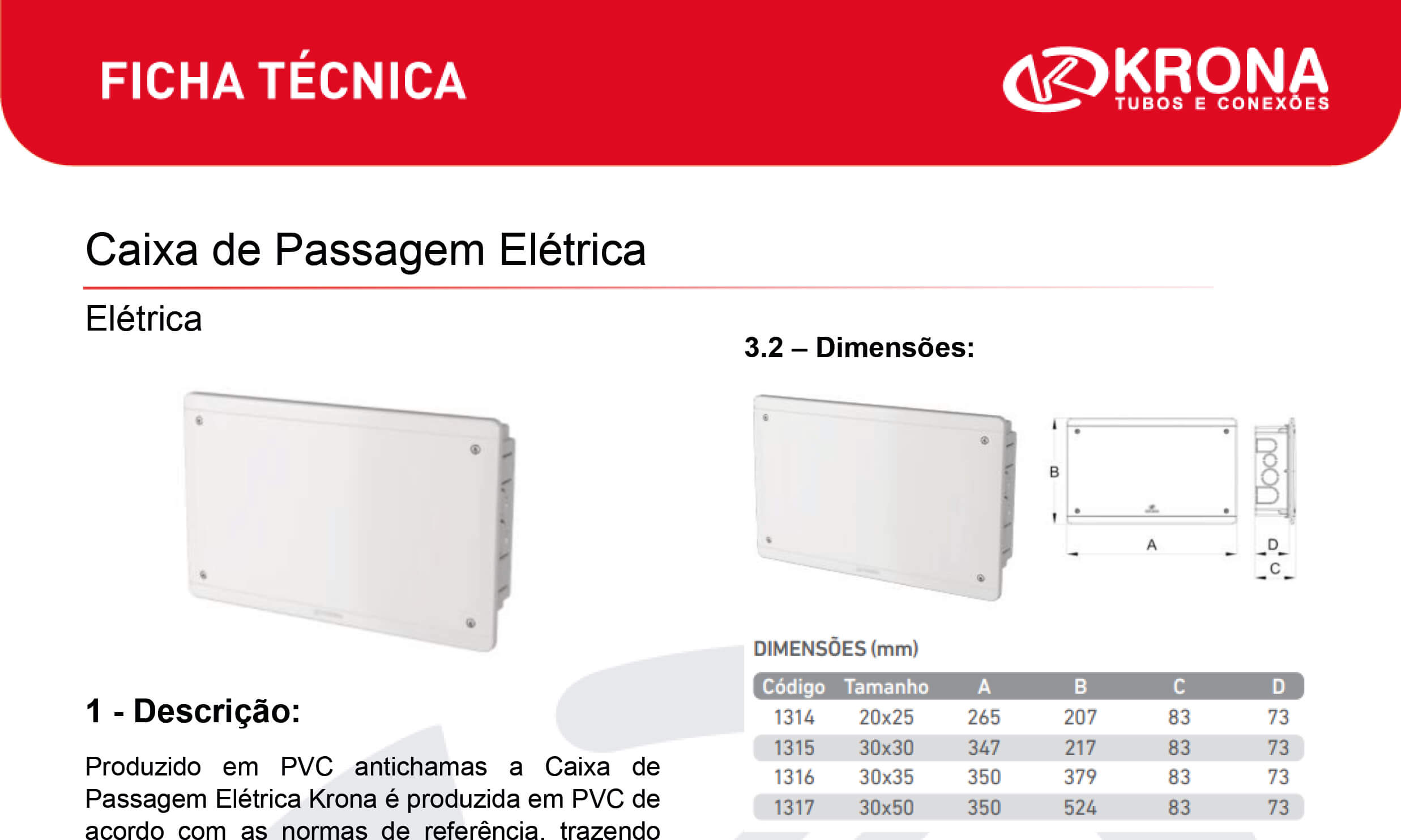 Ficha Técnica-Caixa de Passagem Elétrica