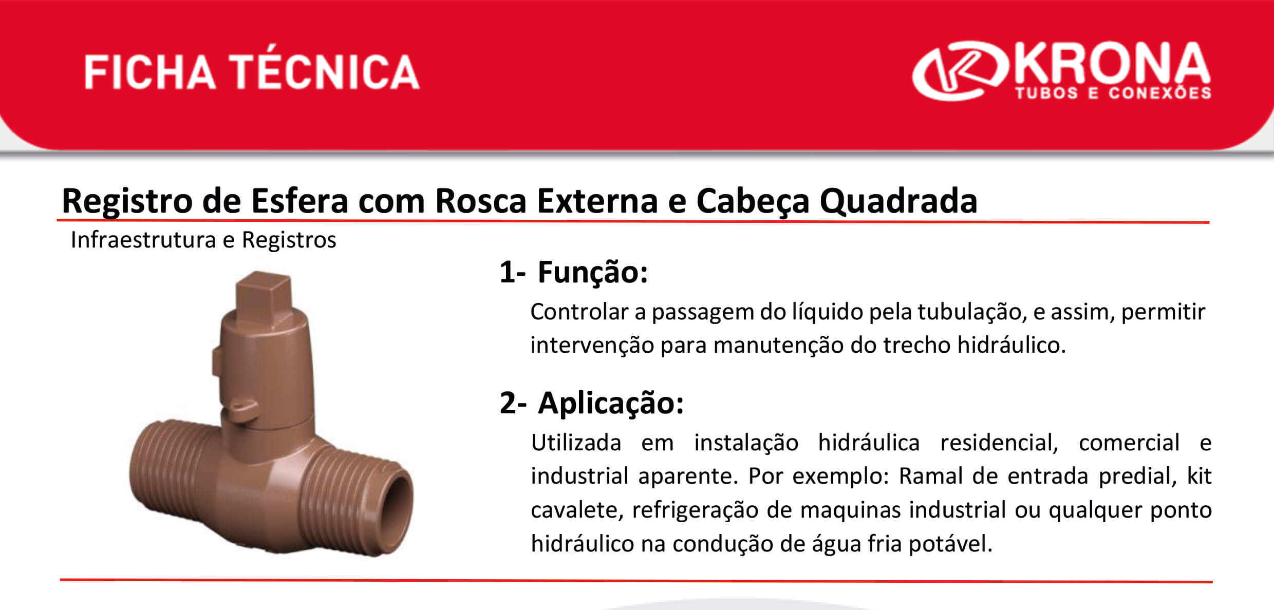 Ficha Técnica – Registro de Esfera com Rosca Externa e Cabeça Quadrada