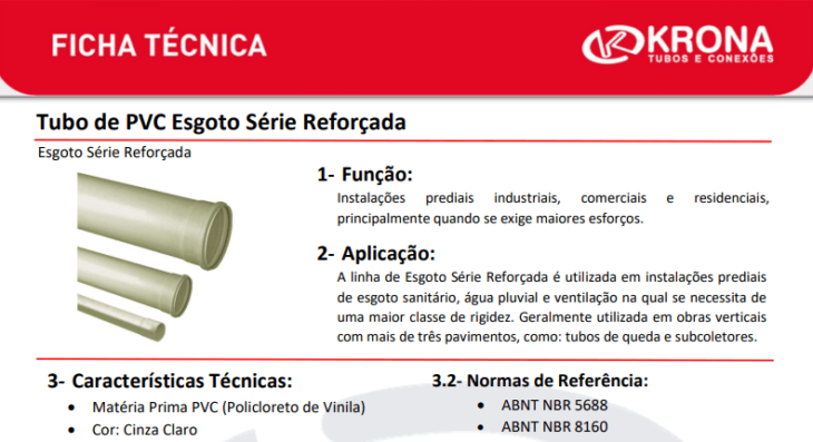 Ficha Técnica – Tubo de PVC Esgoto Série Reforçada