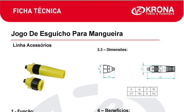 Ficha Técnica – Jogo De Esguicho Para Mangueira