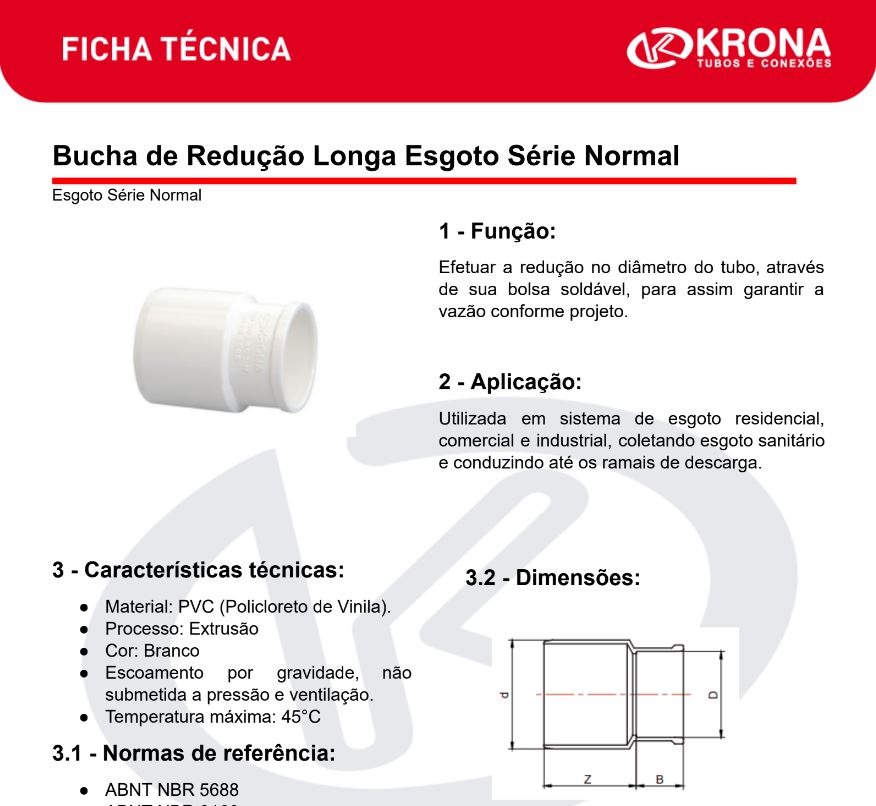 Ficha Técnica – Bucha de Redução Longa Esgoto Série Normal