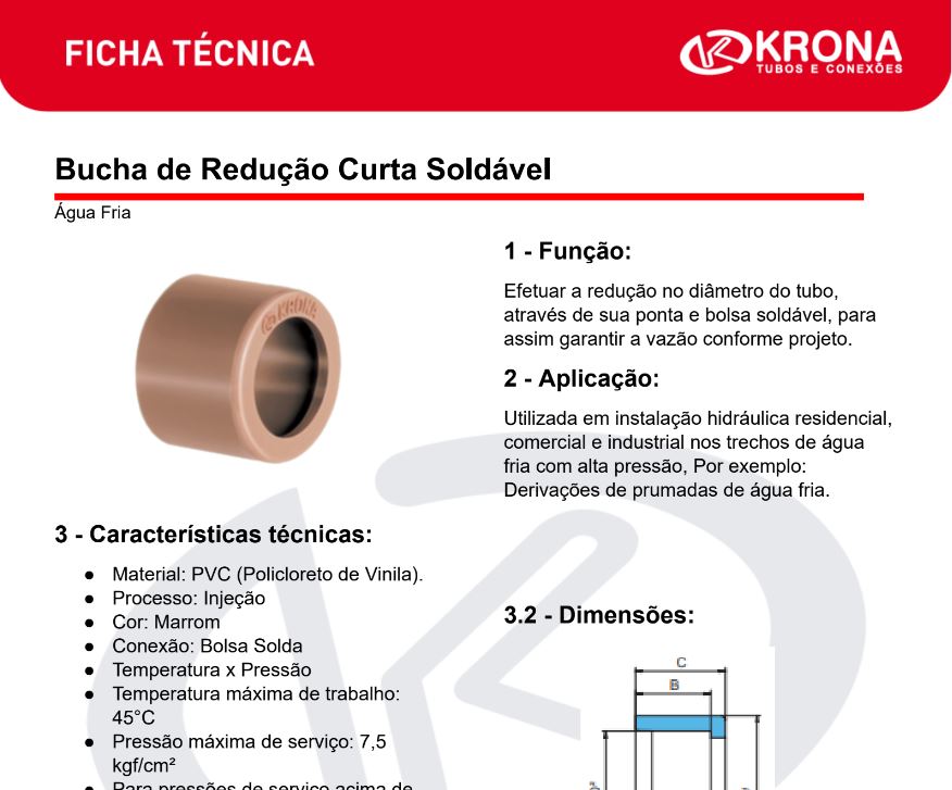 Ficha Técnica – Bucha de Redução Curta Soldável