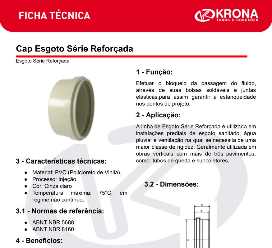 Ficha Técnica – Cap Esgoto Série Reforçada