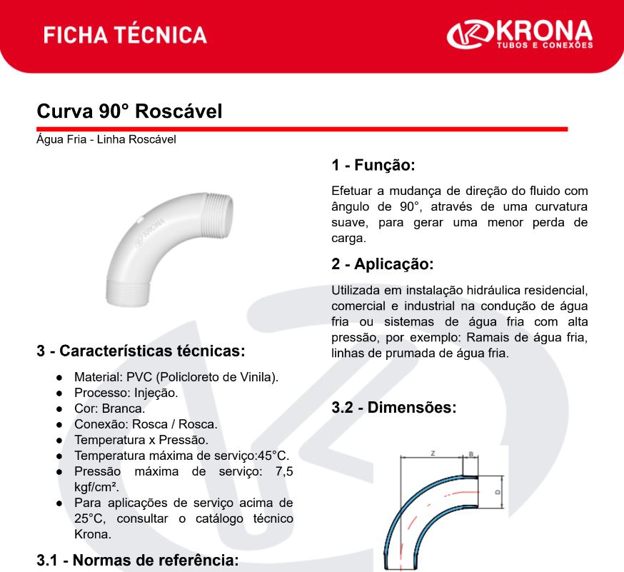 Ficha Técnica – Curva 90° Roscável