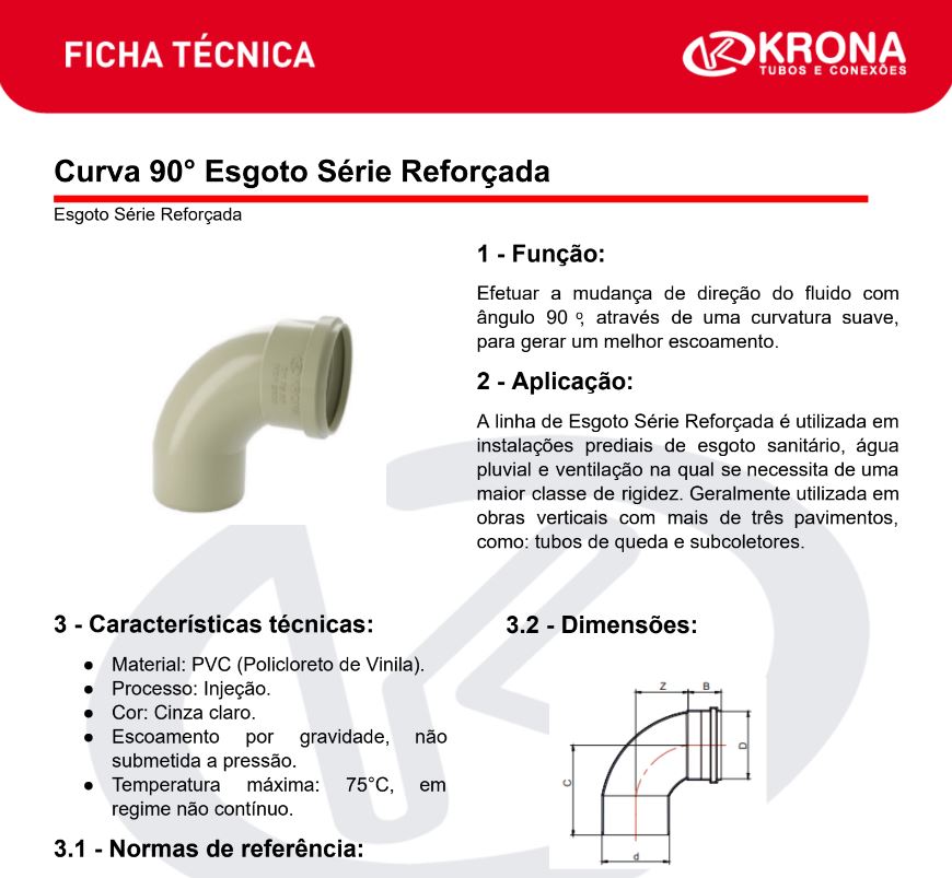 Ficha Técnica – Curva 90° Esgoto Série Reforçada