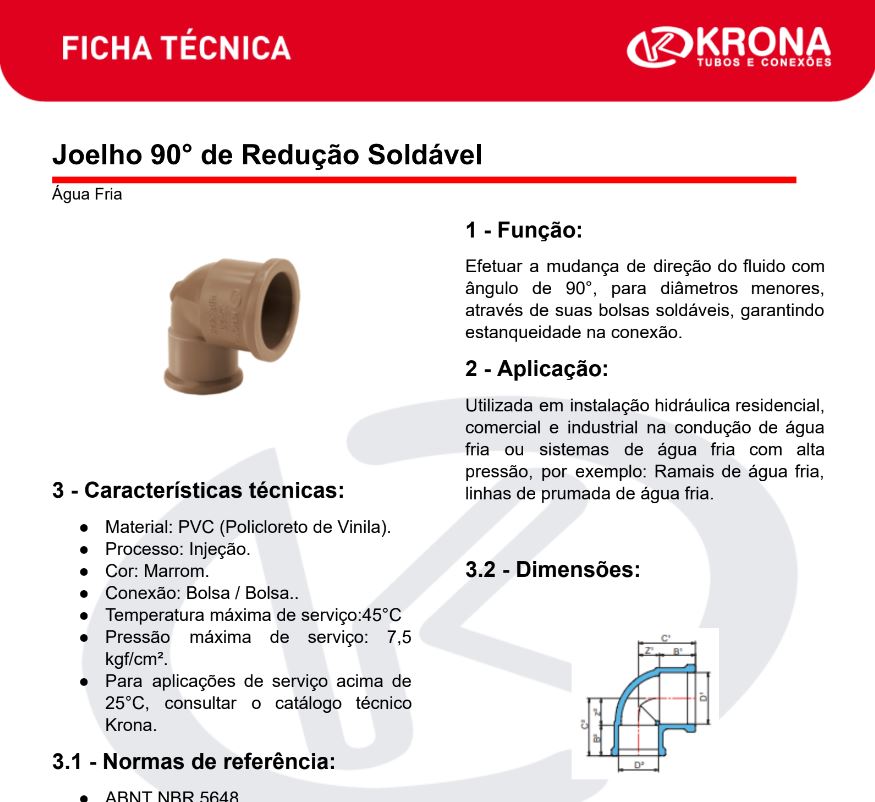 Ficha Técnica – Joelho 90° de Redução Soldável