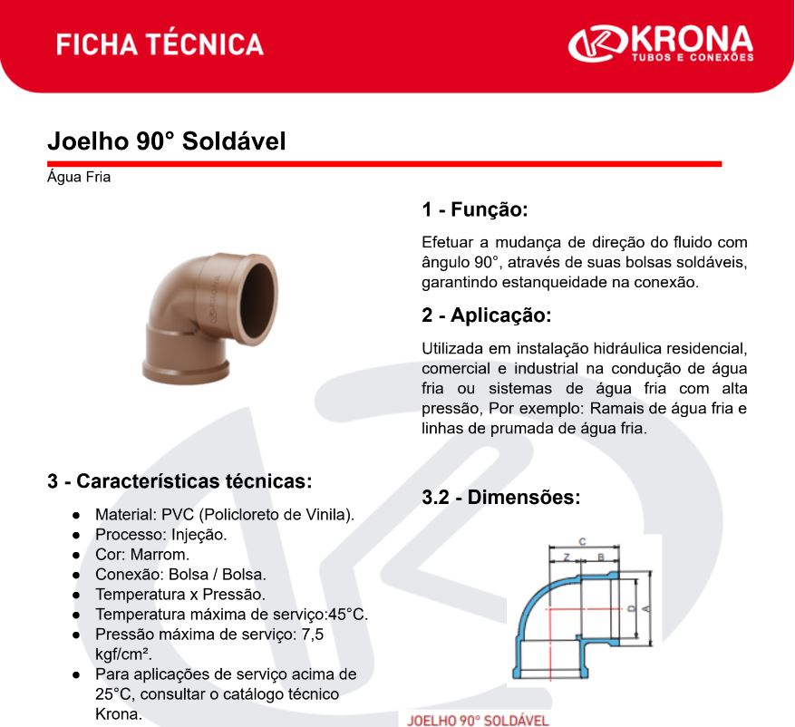 Ficha Técnica – Joelho 90° Soldável