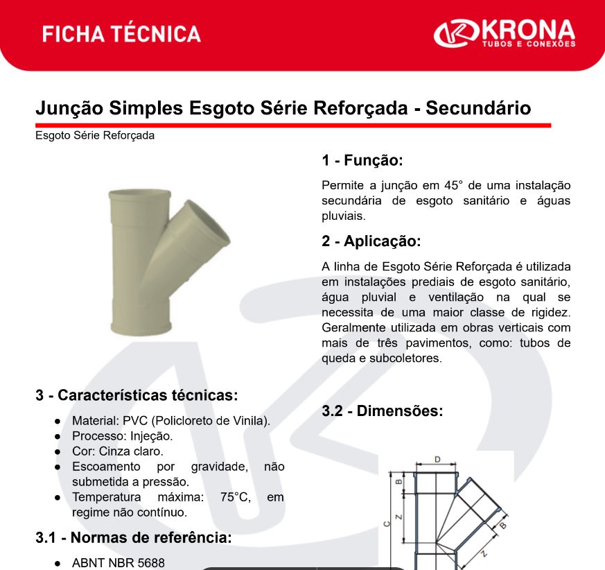 Ficha Técnica – Junção Simples Esgoto Série Reforçada – Secundário