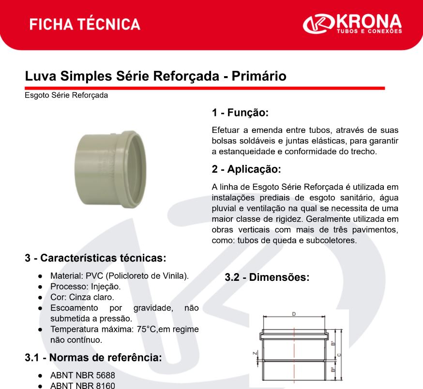 Ficha Técnica – Luva Simples Série Reforçada – Primário