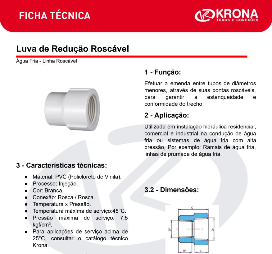 Ficha Técnica – Luva de Redução Roscável