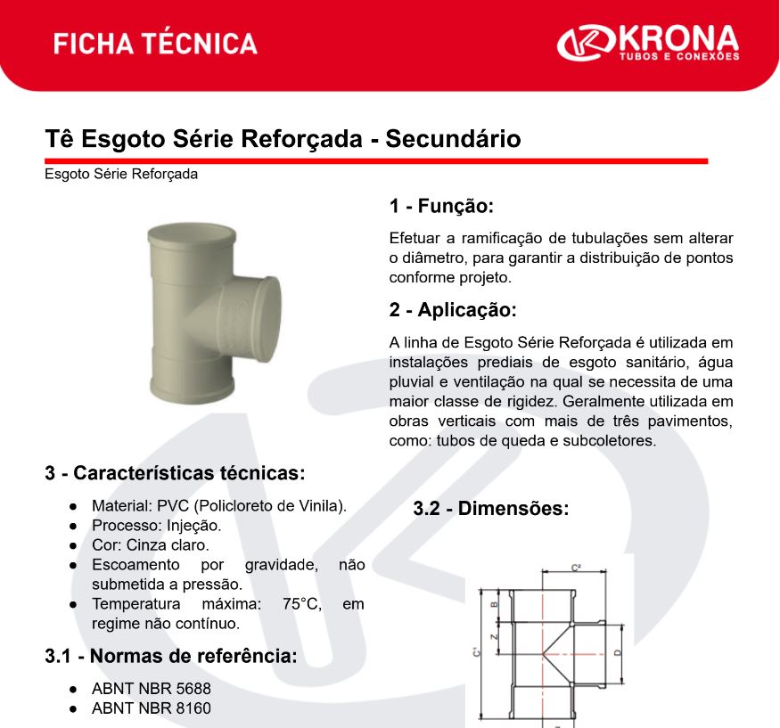 Ficha Técnica – Tê Esgoto Série Reforçada – Secundário