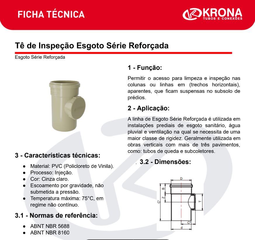 Ficha Técnica – Tê de Inspeção Esgoto Série Reforçada