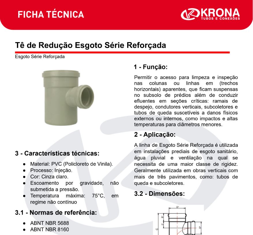 Ficha Técnica – Tê de Redução Esgoto Série Reforçada