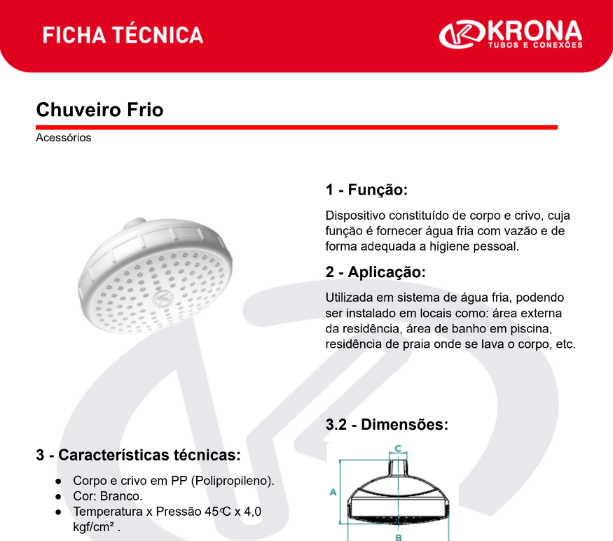 Ficha Técnica – Chuveiro Frio